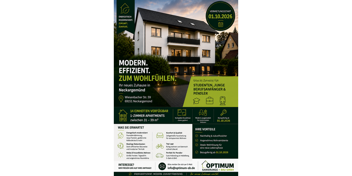 Etagenwohnung Neckargemünd Kleingemünd - 1 Zimmer, 31 m&sup2;, 560&euro; | Angebot:27248559